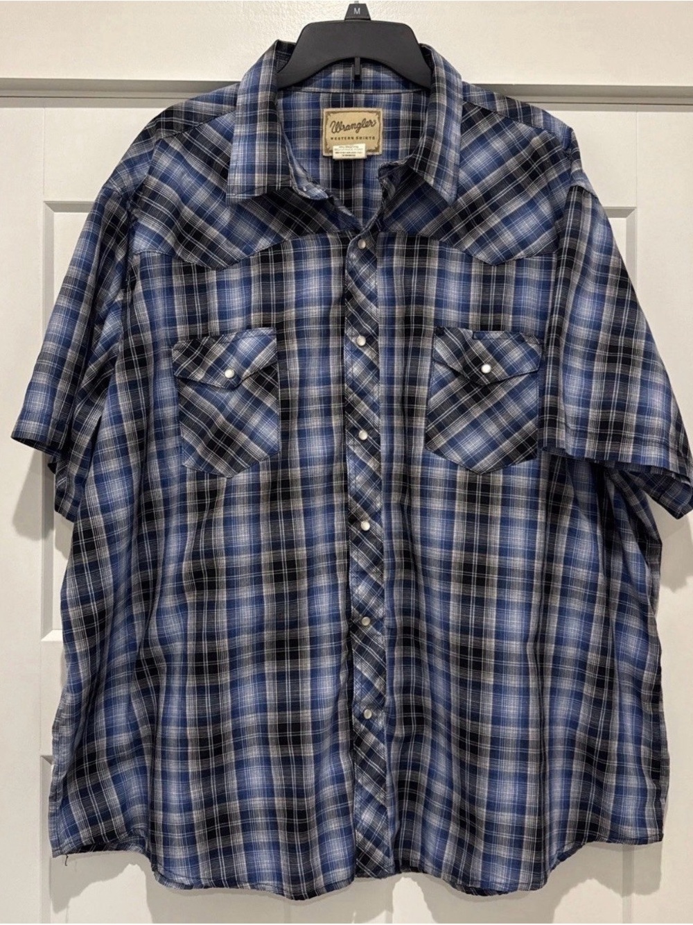 WRANGLER WESTERN BLUE PLAID PEARL SNAP BUTTON UP SHIRT MENS SIZE  3XL